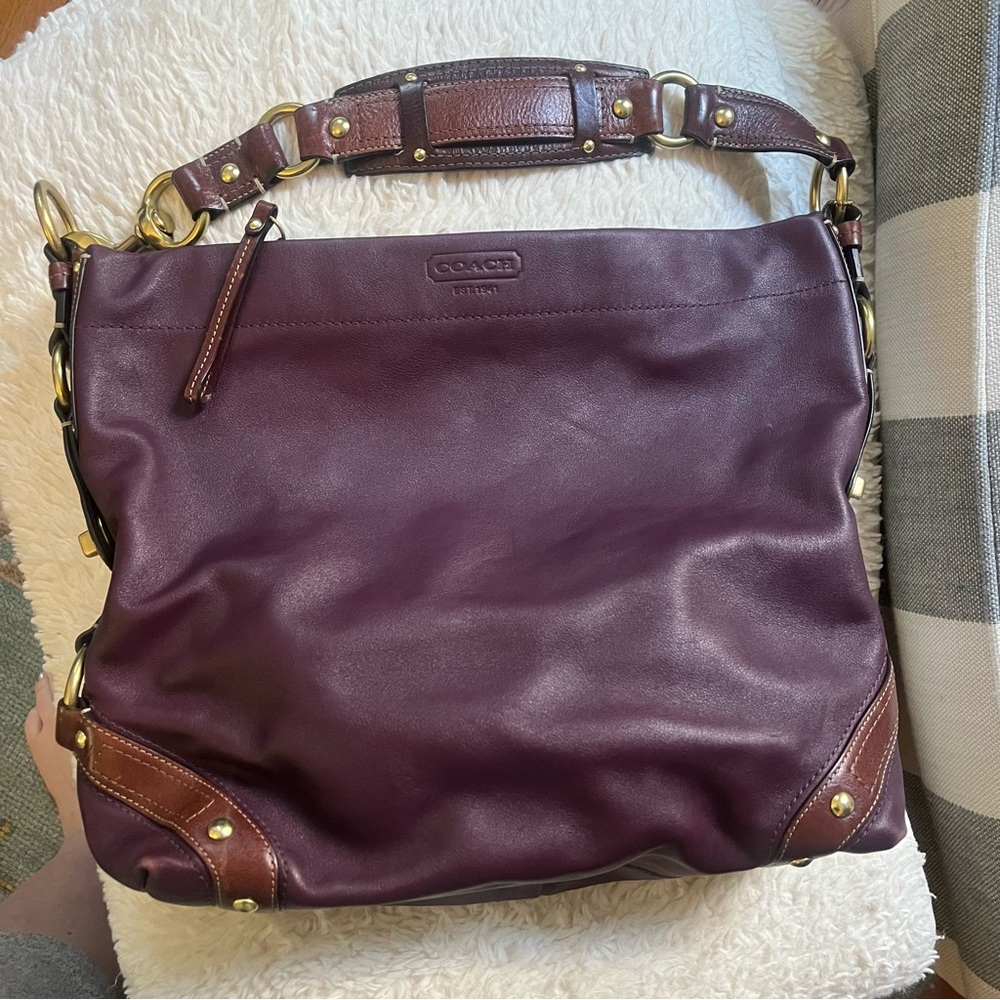 Vintage 2008 Coach 10616 Plum/Brown leather Carly Large Hobo Bag